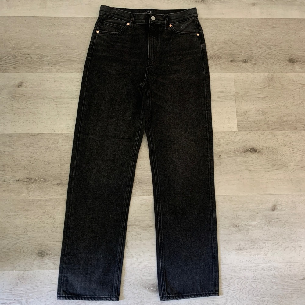 Express Super High Rise Denim Perfect Straight Leg Jeans Faded Black Size 8